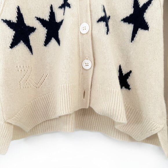 Zadig & Voltaire Cream White "Mirka" Star Motif Cashmere Cardigan sz M - Picture 3 of 7
